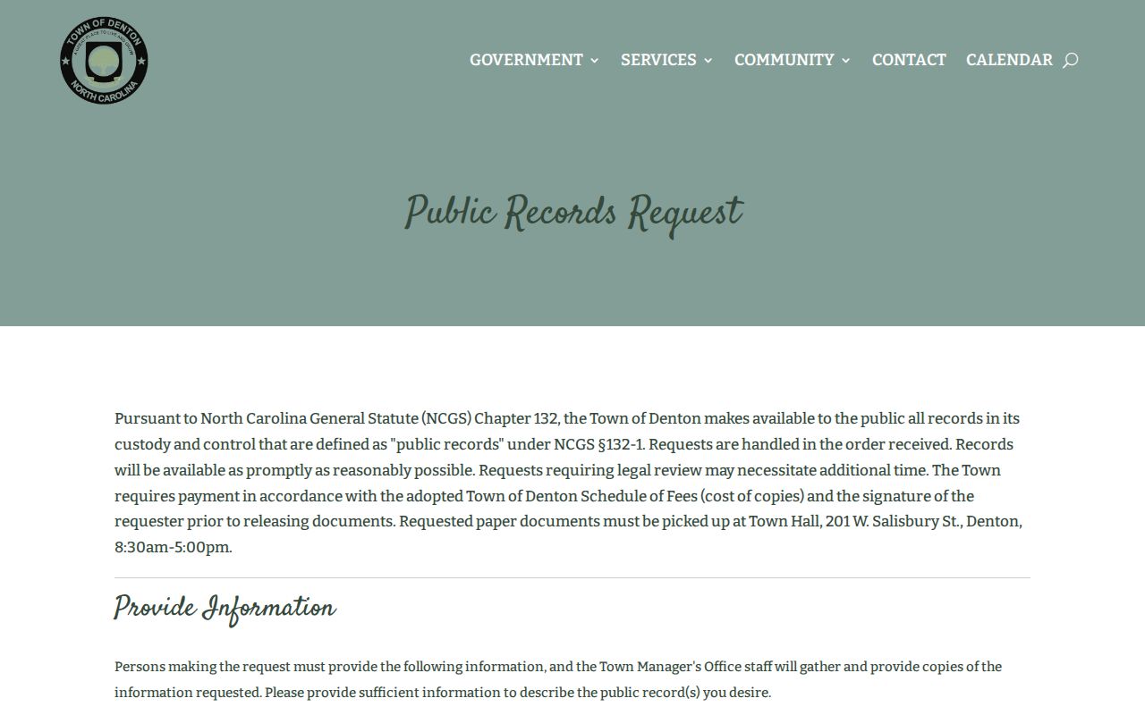 Town of Denton public records request for Denton arrest records